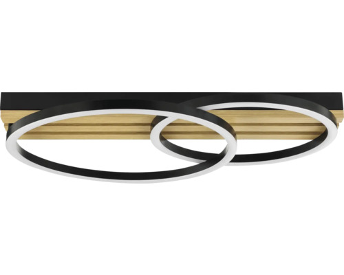 Plafonnier avec deux anneaux et habillage en bois