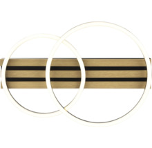 Applique murale avec deux lampes circulaires et panneau en bois