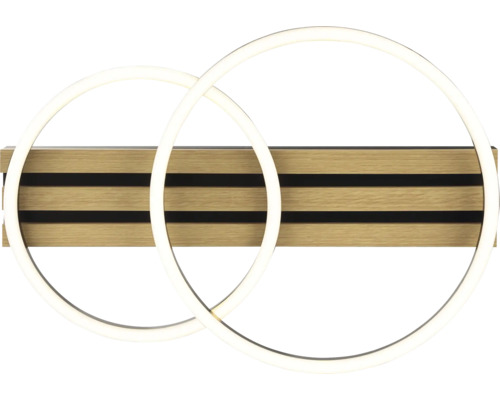 Applique murale avec deux lampes circulaires et panneau en bois