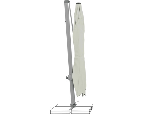 Parasol fermé avec armature et plaques de lestage