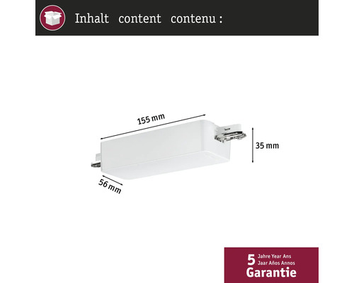 Dimensions d'une ampoule LED : 155 mm de long, 56 mm de large et 35 mm de haut. Garantie de cinq ans.