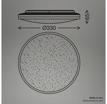 Technische Zeichnung einer Deckenleuchte mit den Maßen Durchmesser 330 Millimeter und Höhe 65 Millimeter