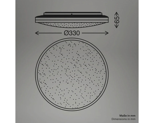 Technische Zeichnung einer Deckenleuchte mit den Maßen Durchmesser 330 Millimeter und Höhe 65 Millimeter