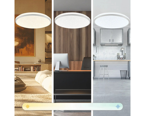 LED Deckenleuchte mit einstellbarer Farbtemperatur in verschiedenen Wohnbereichen