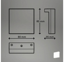 Technische Zeichnung einer 80 mm x 80 mm großen und 35 mm tiefen Leuchte