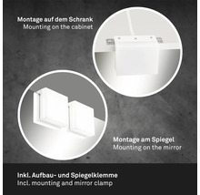 Aufbauleuchte mit Montage- und Spiegelklemme zur Anbringung am Schrank oder Spiegel