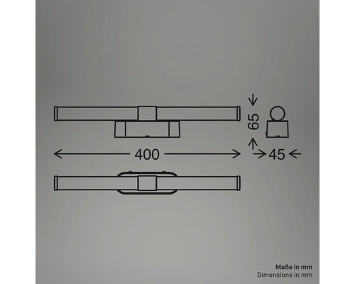 Schéma technique d'un luminaire de salle de bain avec dimensions en millimètres