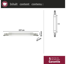 Dessin technique d'un rail de suspension d'armoire mesurant 227 cm de long et 18 mm de large, garantie 5 ans incluse