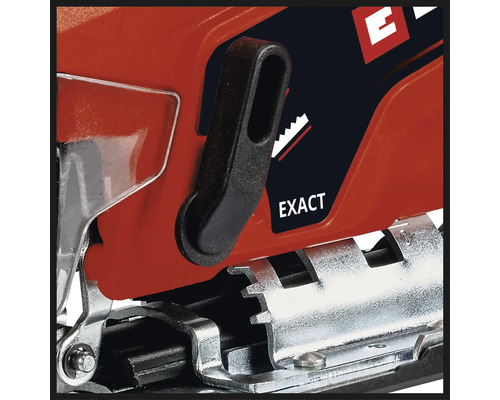 Vue détaillée d'une scie sauteuse avec poignée noire et base argentée