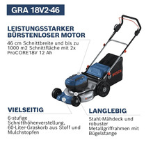 Tondeuse à gazon sans fil avec plateau de coupe en acier, bac de ramassage et cadre de poignée en métal