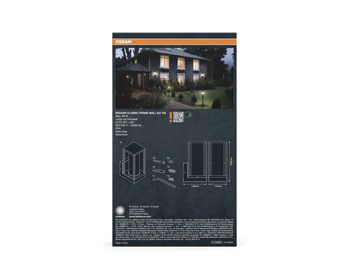 Verpackung einer grauen Aluminium-Wandleuchte von Osram für den Aussenbereich, Lampe nicht enthalten