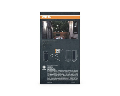 Emballage d'un luminaire extérieur Osram Endura Classic Tubular E27 DG en aluminium gris foncé