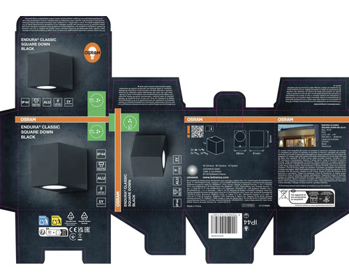 Emballage d'un luminaire extérieur noir Osram Endura Classic Square Down