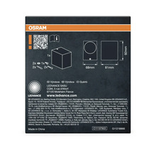 Détails d'emballage d'une lampe LED Osram Ledvance avec indications de dimensions