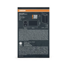 Dessin technique du luminaire Osram Endura Classic Square Updown BKGU10, comprenant les dimensions et les symboles relatifs à l'efficacité énergétique et aux détails du produit.