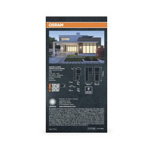 Logo Osram. Emballage d'un luminaire extérieur Endura Classic Isidor W GU10 IP65DG en aluminium, dimensions 170 x 88 x 60 mm.