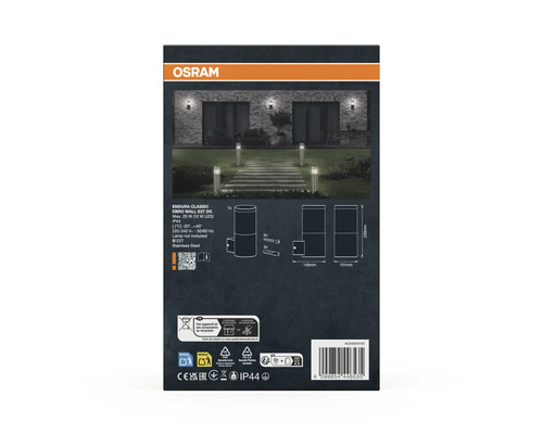 Verpackung der Osram Endura Classic Ebro Wandleuchte E27 aus Edelstahl