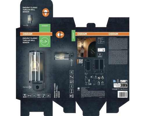 Verpackung einer Osram Endura Classic Tubular Wandleuchte mit Sensor