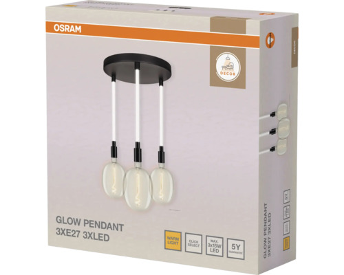 Verpackung einer Osram Glow Pendelleuchte mit drei E27 LED Lampen