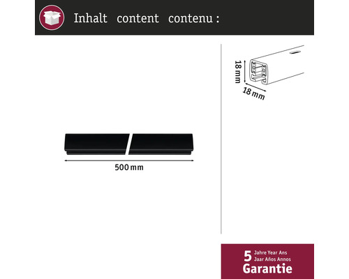 Contenu : rail de guidage mesurant 500 mm de long et 18 mm de haut et de large, garantie de 5 ans incluse