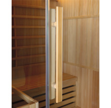Sauna avec porte en verre et poignée en bois