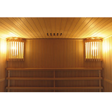 Intérieur d'un sauna avec lambris et bancs en bois