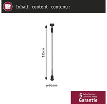 Dessin coté du luminaire suspendu : 135 centimètres de long, 44 millimètres de diamètre