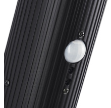 Gros plan d'un luminaire extérieur noir avec détecteur de mouvement