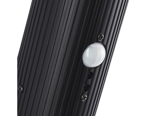 Gros plan d'un luminaire extérieur noir avec détecteur de mouvement