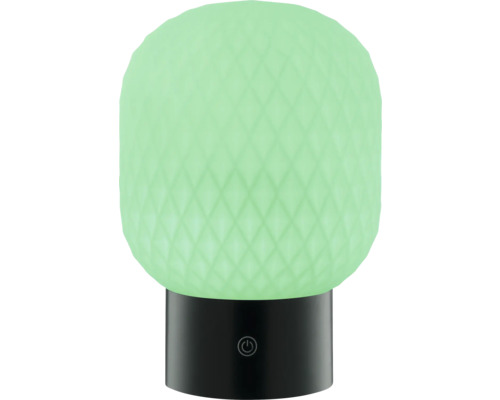 Dekorative Leuchte mit rundem Lampenschirm und schwarzem Sockel