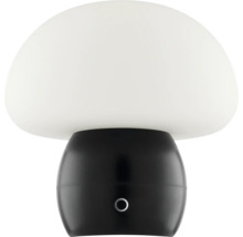 Pilzförmige Tischleuchte mit weißem Lampenschirm und schwarzem Fuß