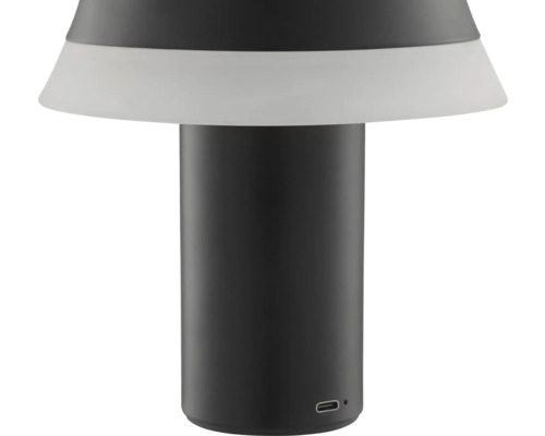 Tischleuchte mit zylindrischem Sockel und kegelförmigem Schirm