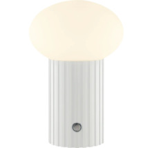 Tischleuchte mit geriffeltem Sockel und runder Glühbirne