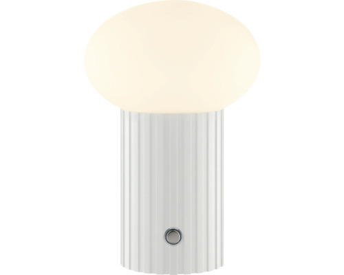 Tischleuchte mit geriffeltem Sockel und runder Glühbirne