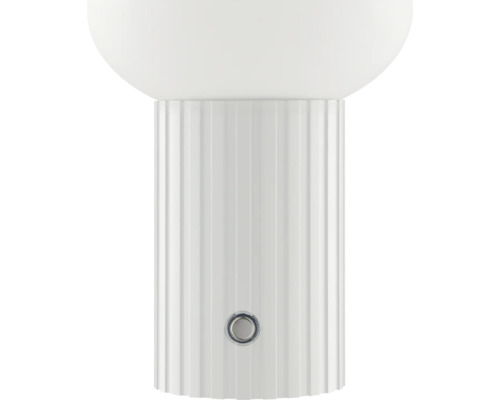 Tischleuchte mit geripptem Sockel und rundem Schirm