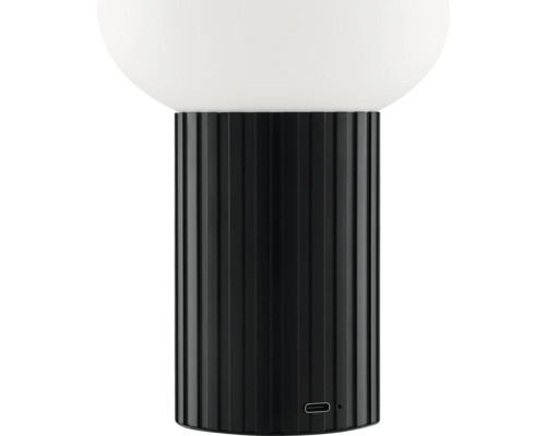 Tischleuchte mit geripptem Fuß und kugelförmigem Lampenschirm