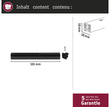 Contenu de l'emballage : Un rail de guidage de 161 millimètres de long, une vis et un embout de 18 sur 18 millimètres. Garantie de cinq ans.