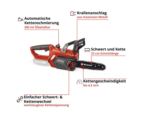 Tronçonneuse à batterie Einhell avec une longueur de coupe de 23 cm