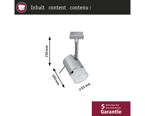 Dimensions d'un rail chromé unique avec spot LED