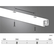 Image détaillée d'un rail de rideau avec des vis et des dimensions en millimètres