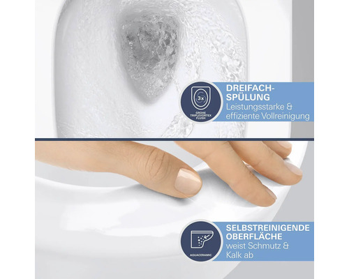 Toilette avec triple rinçage et surface autonettoyante