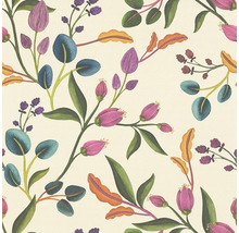 Blumenmuster mit Blättern und Blütenknospen