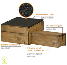 Igelhaus aus Holz mit abnehmbarem Dach und Rattenklappe