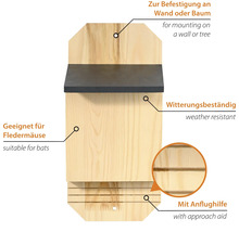 Fledermauskasten aus Holz mit Dach, geeignet zur Befestigung an einer Wand oder einem Baum