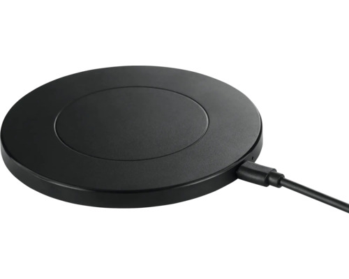 Schwarze, runde Ladestation mit Kabel