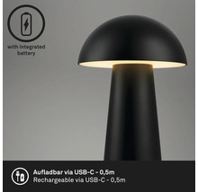 Schwarze Tischleuchte mit integriertem Akku und USB-C-Ladefunktion