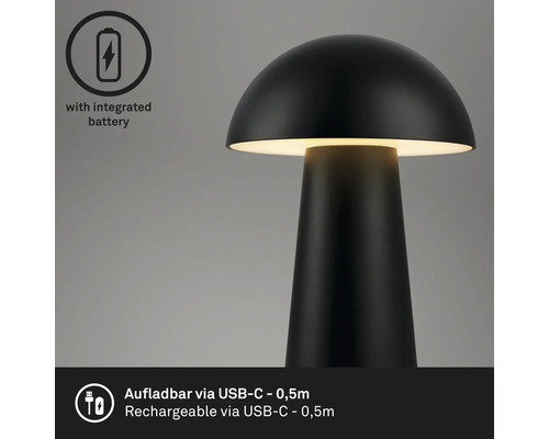 Schwarze Tischleuchte mit integriertem Akku und USB-C-Ladefunktion