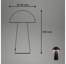 Skizze einer Tischleuchte mit den Maßen 120 mm Durchmesser und 195 mm Höhe