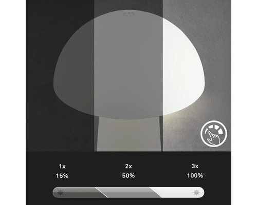 Tischleuchte mit Dimmfunktion und drei Helligkeitsstufen.