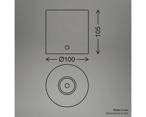 Technische Zeichnung mit den Maßen des Produkts in Millimeter